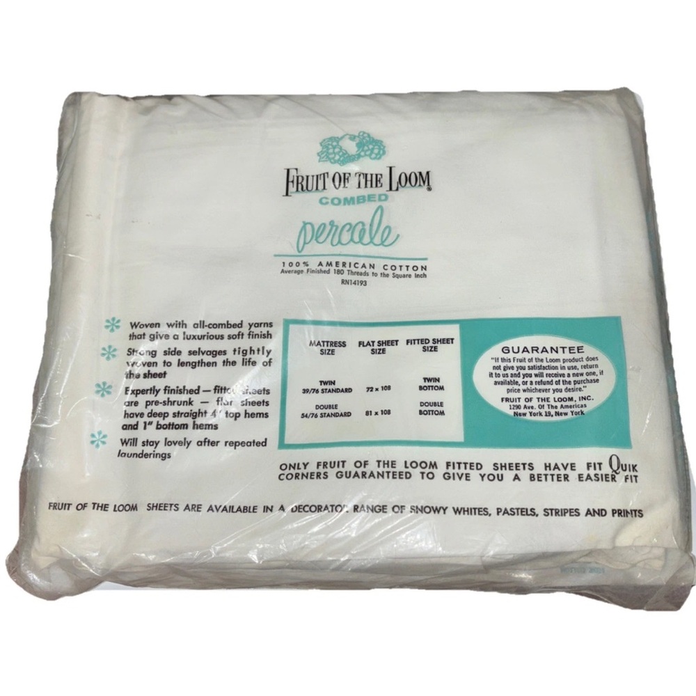Vintage Fruit Of The Loom Percale Double Bottom Flat Bed‎ Sheet White 81x108 - Picture 2 of 3